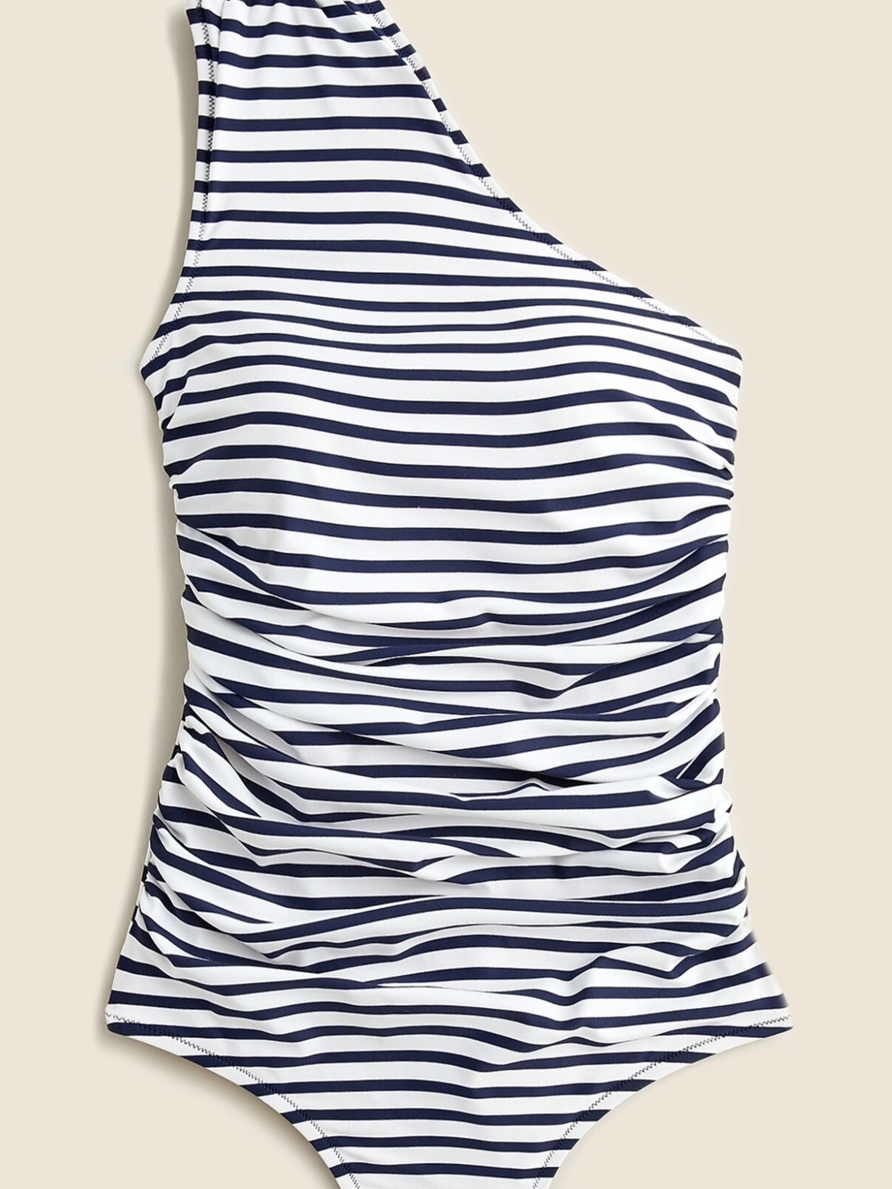 J. Crew Navy & White One-Shoulder Striped Ruched Swimsuit